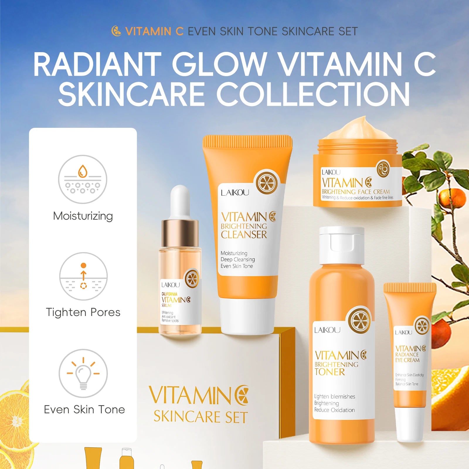 LAIKOU Radiant Glow Vitamin C Collection – 5-Piece Brightening & Even Tone Skincare Ritual